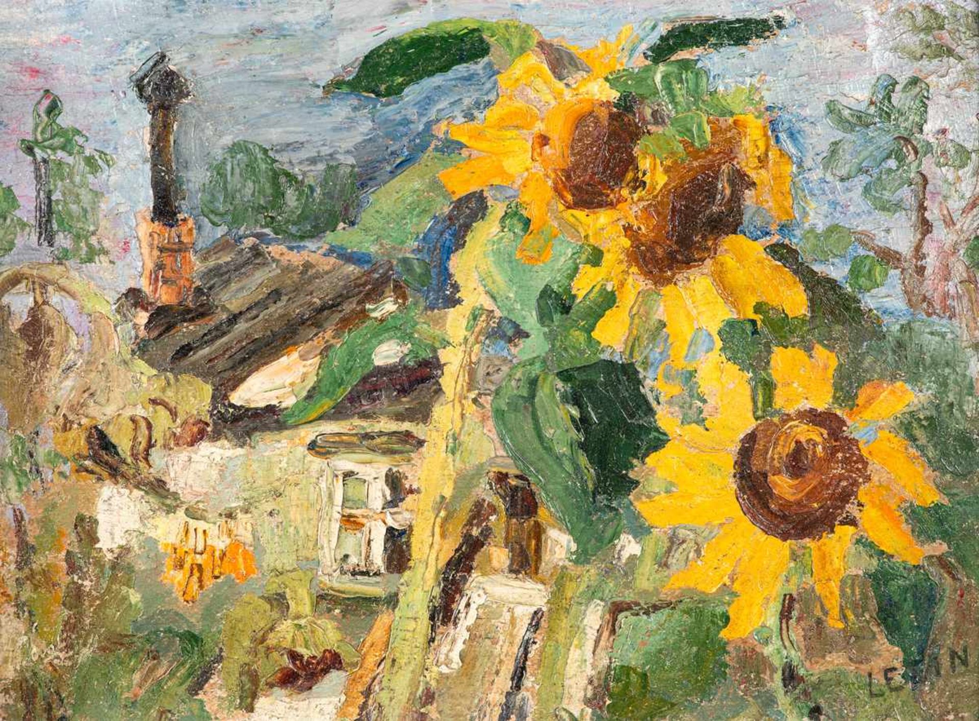 Julo Levin ( 1901 Stettin - 1943 Auschwitz)Sommergarten.Öl auf Malpappe. Um 1928. 292 x 393 mm. U.