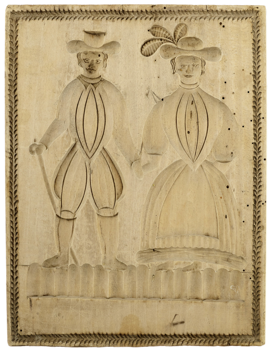 Model "Paar"19. Jh. Holz-Gebäckmodel mit vertieft geschnitzter Darstellung eines Paars.