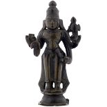 Kleine BronzefigurIndien antik. Stehende vierarmige Göttin. Höhe 10 cm- - -20.00 % buyer's premium
