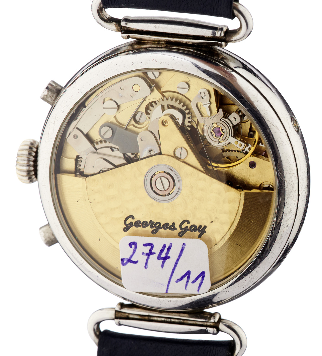 Armbanduhr "Georges Gay"Silbergehäuse mit Sichtboden. Weisses, signiertes Zifferblatt. Anzeige von - Image 2 of 2