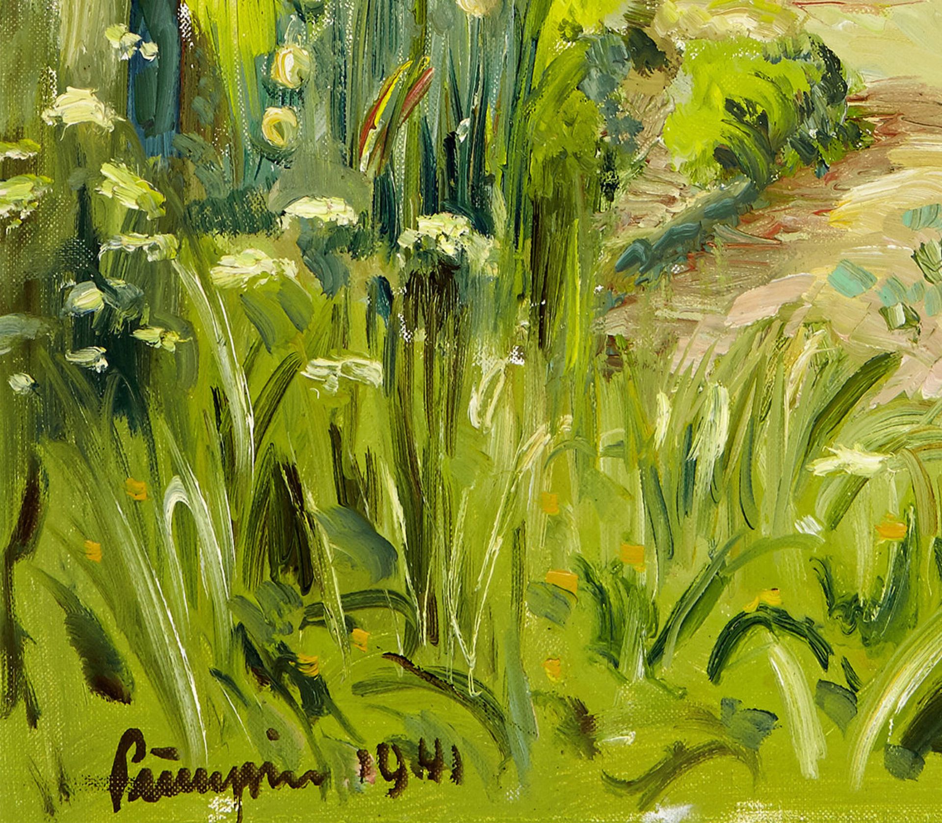 Pümpin Fritz1901 - 1972 Gelterkinden"Sommergarten". Oel auf Leinwand. Unten links signiert. - Bild 2 aus 3