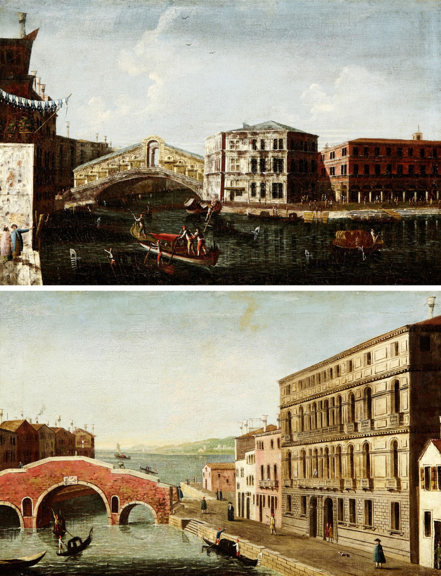 Italienische Schule 18. Jh."Canale Grande con il Ponte di Rialto - Ponte dei tre Archi sul Rio di