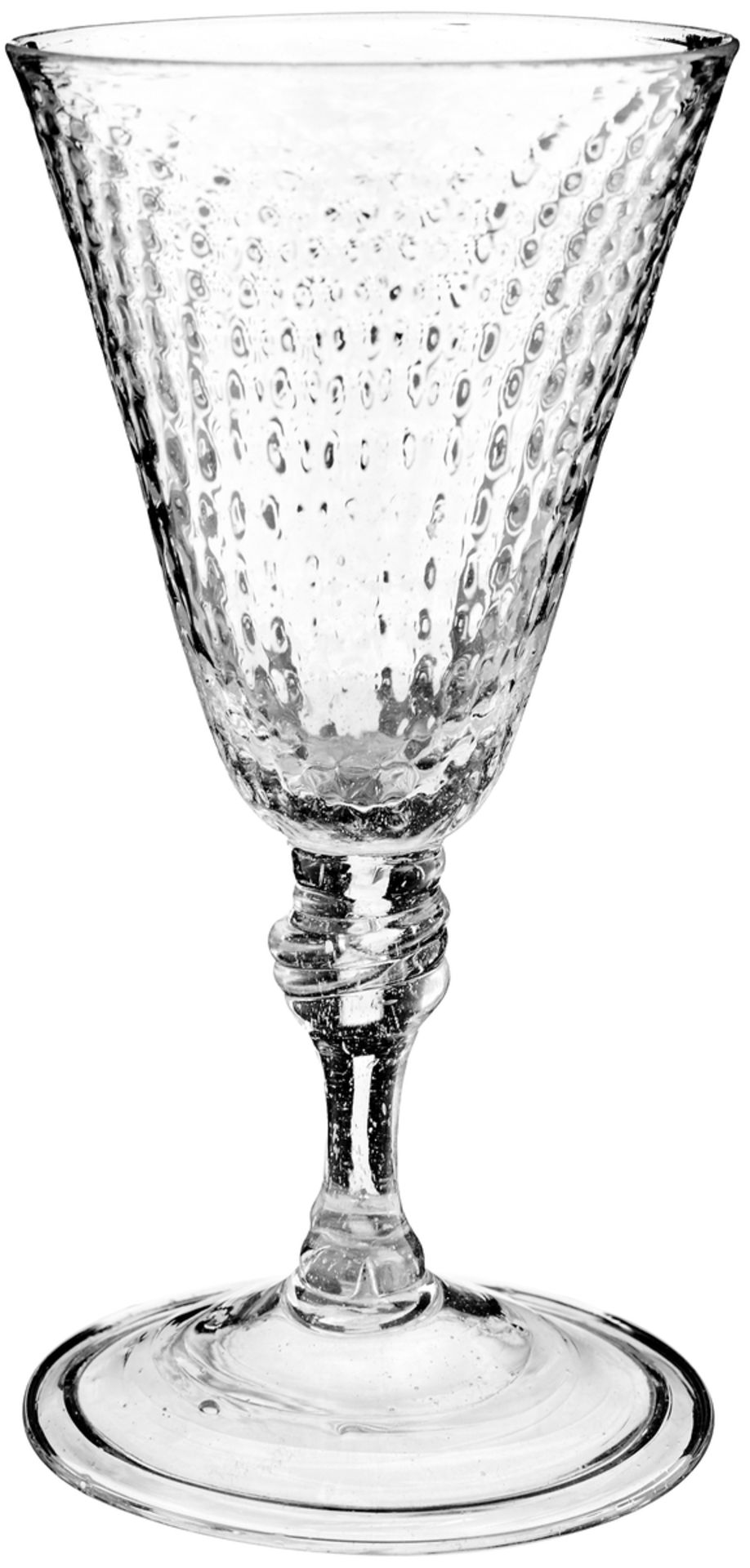Paar Fussgläser18. Jh. Farbloses Glas. Gewundener Nodus, die Kuppa in die Form geblasen mit "Verre- - Bild 3 aus 3