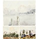 Stöckli Paul1906 - 1992 Stans"Landschaften". Drei Aquarelle auf handgeschöpftem Büttenpapier. Alle