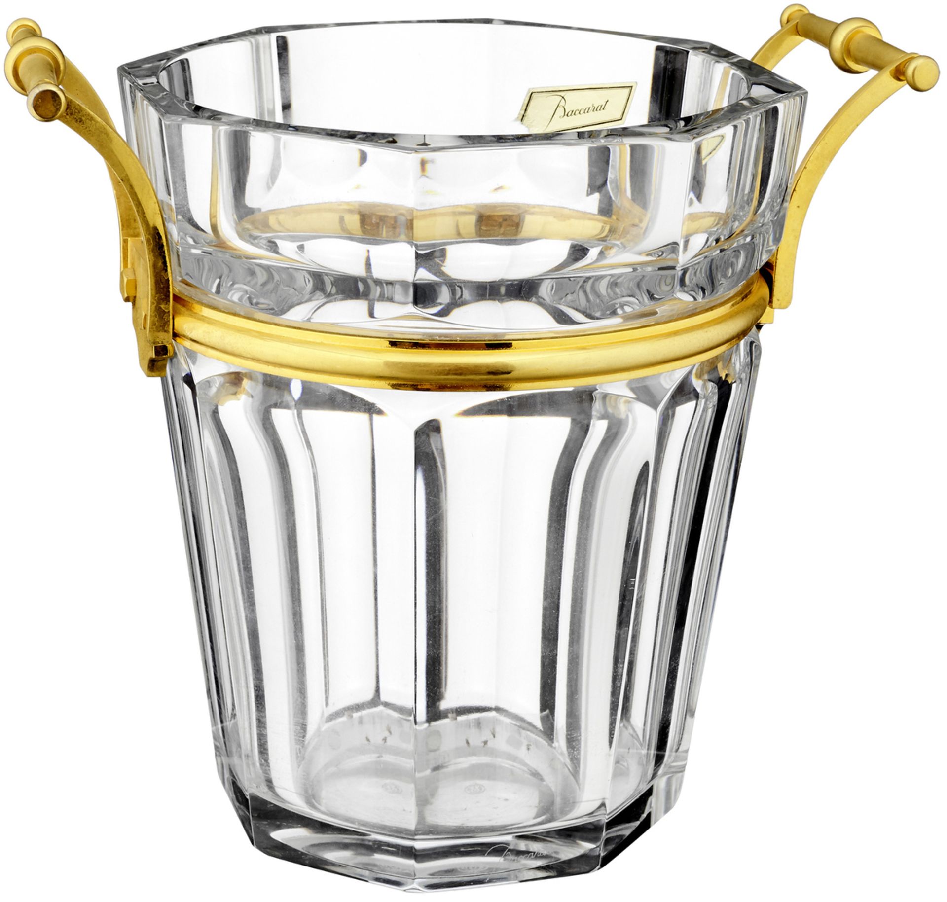 WeinkühlerBaccarat, Mitte 20. Jh. Farbloses Kristallglas mit Facettenschliff. Montierung aus