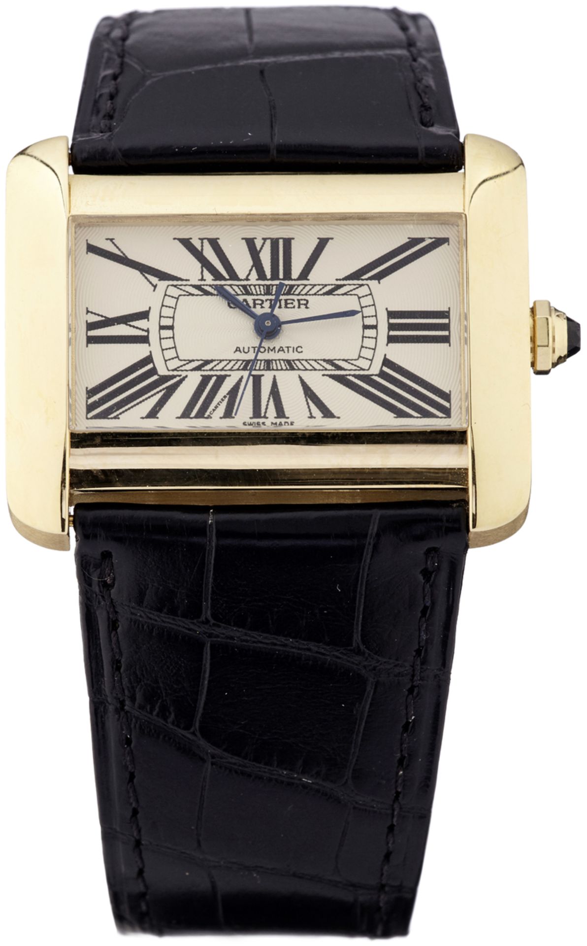 Armbanduhr "Cartier""Cartier Tank Divan". Signiertes Gehäuse aus Gelbgold 750. Boden verschraubt.