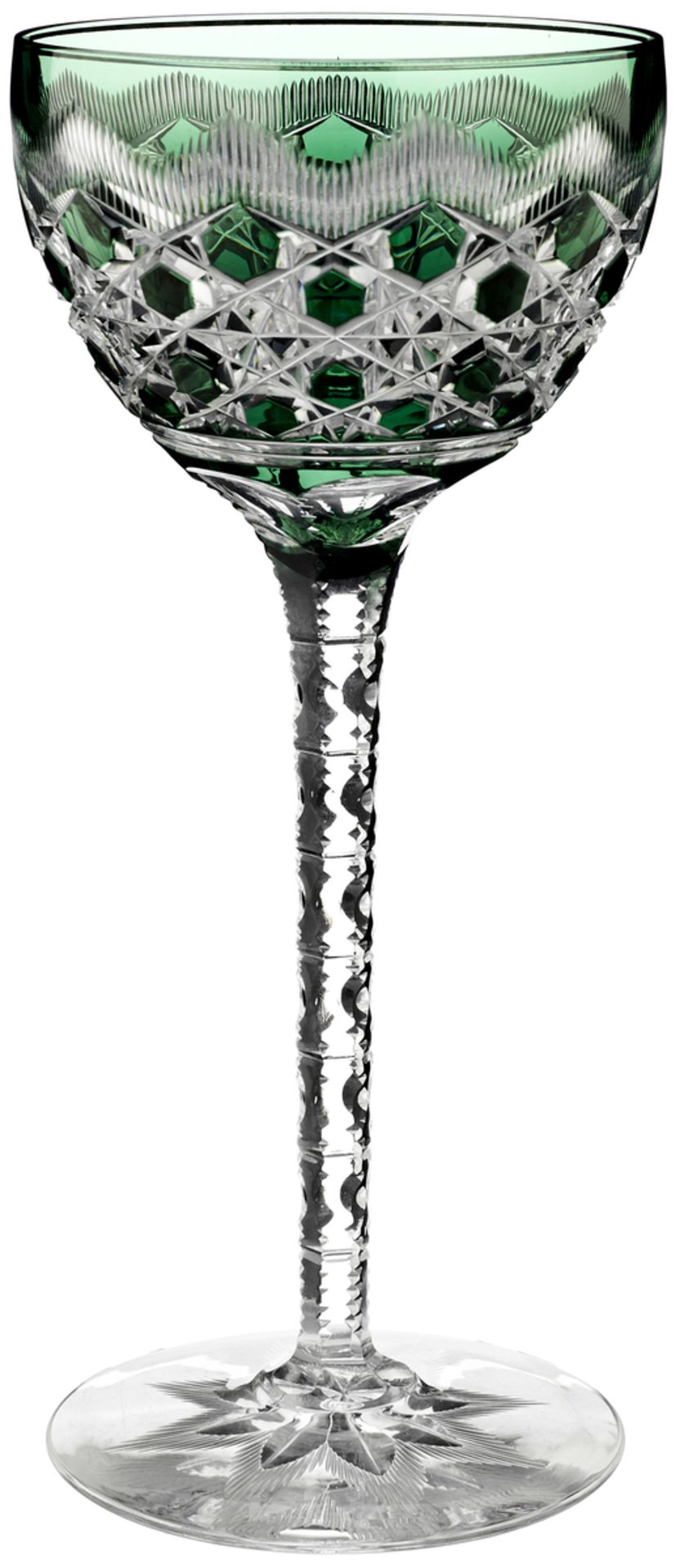 12 RieslinggläserAnfang 20. Jh. Farbloses Kristallglas mit verschieden farbigem Überfang und reichem - Bild 3 aus 6