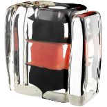 Blockvase "Rot-Schwarz" 5VI20. Jh. Entwurf Alain Bégou, Farbloses Glas mit rotem und schwarzem