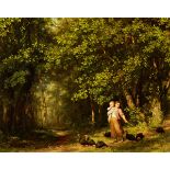 Zuber-Bühler Fritz1822 Le Locle - 1896 Paris"Mutter mit Kind und Trutenschar in Waldlichtung". Oel