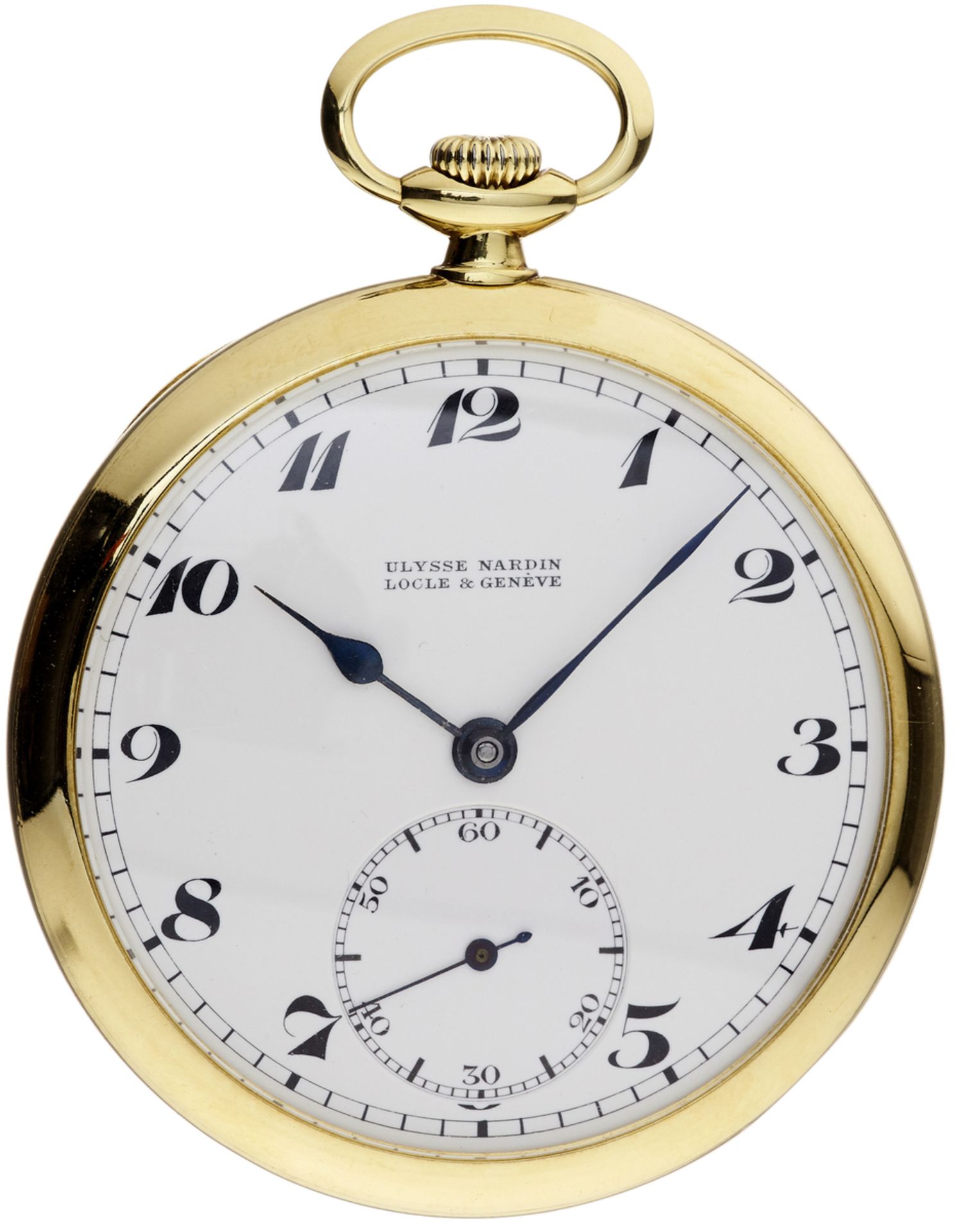 Taschenuhr "Ulysse Nardin"Um 1925. Glattes, signiertes Gehäuse und Staubdeckel aus Gelbgold 750.