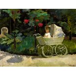 Barth Paul Basilius1881 - 1955 Basel"Kinderwagen im Garten". Oel auf Karton. Unten rechts