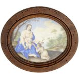 Miniatur-Andachtsbild18. Jh. "Madonna mit Jesuskind und Johannesknaben in Landschaft". Feine,