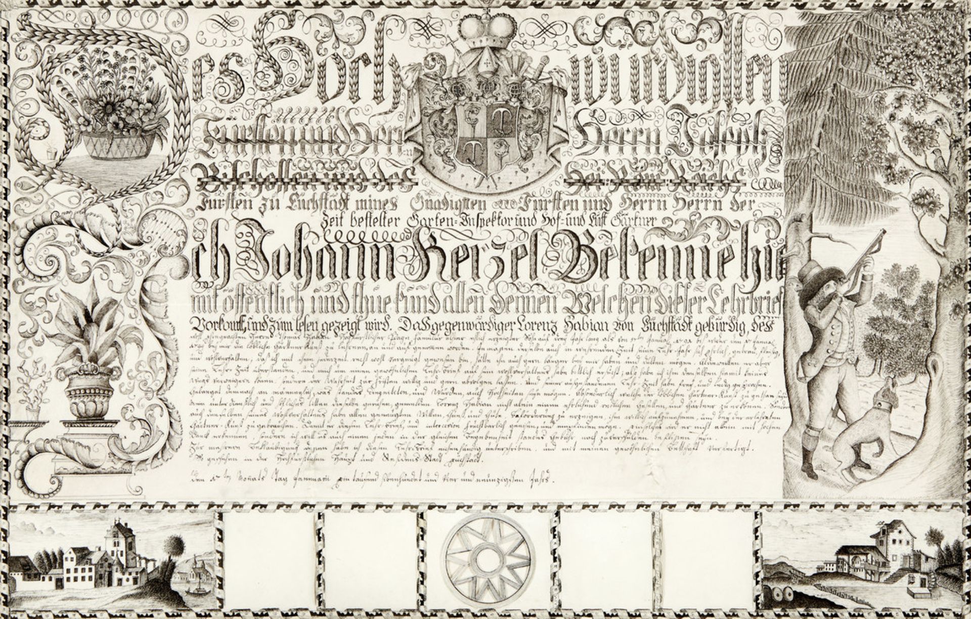 Kalligraphie-Lehrbrief "Gärtner"Deutschland, datiert 1794. Reich kalligraphierter Lehrbrief.