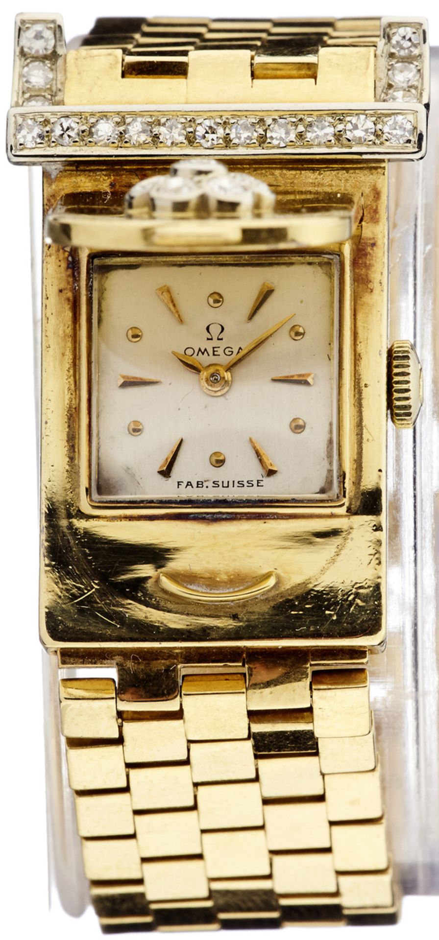 Clip-Armbanduhr "Omega"Um 1950. Das Gehäuse und das Gliederarmband aus Gelbgold 750. Gehäuse mit - Bild 2 aus 2