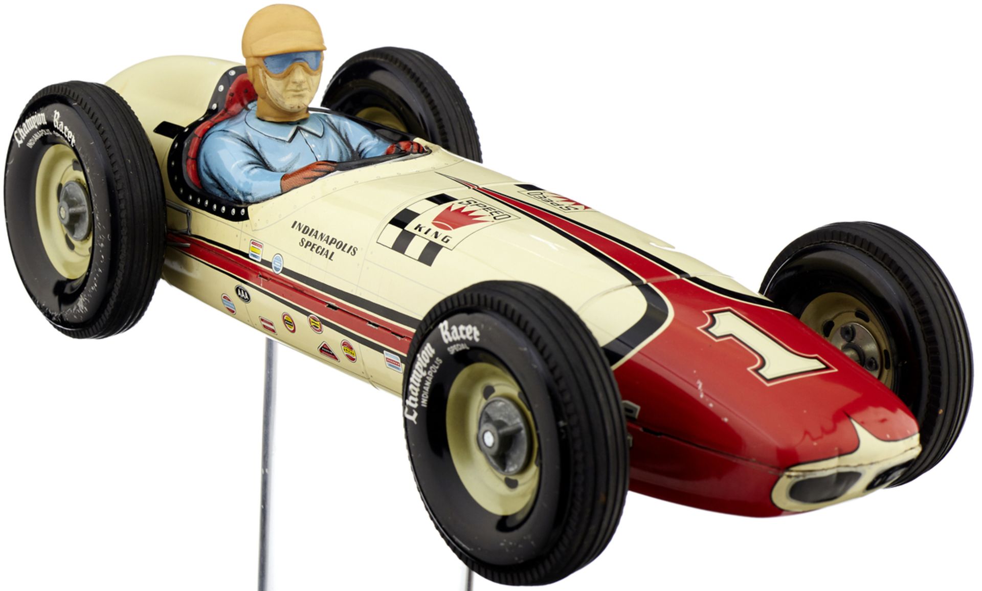 Vintage Indianapolis Speed RacerYonezawa Japan, um 1960. Blechrennauto. Originale Fahrerfigur. - Bild 2 aus 3