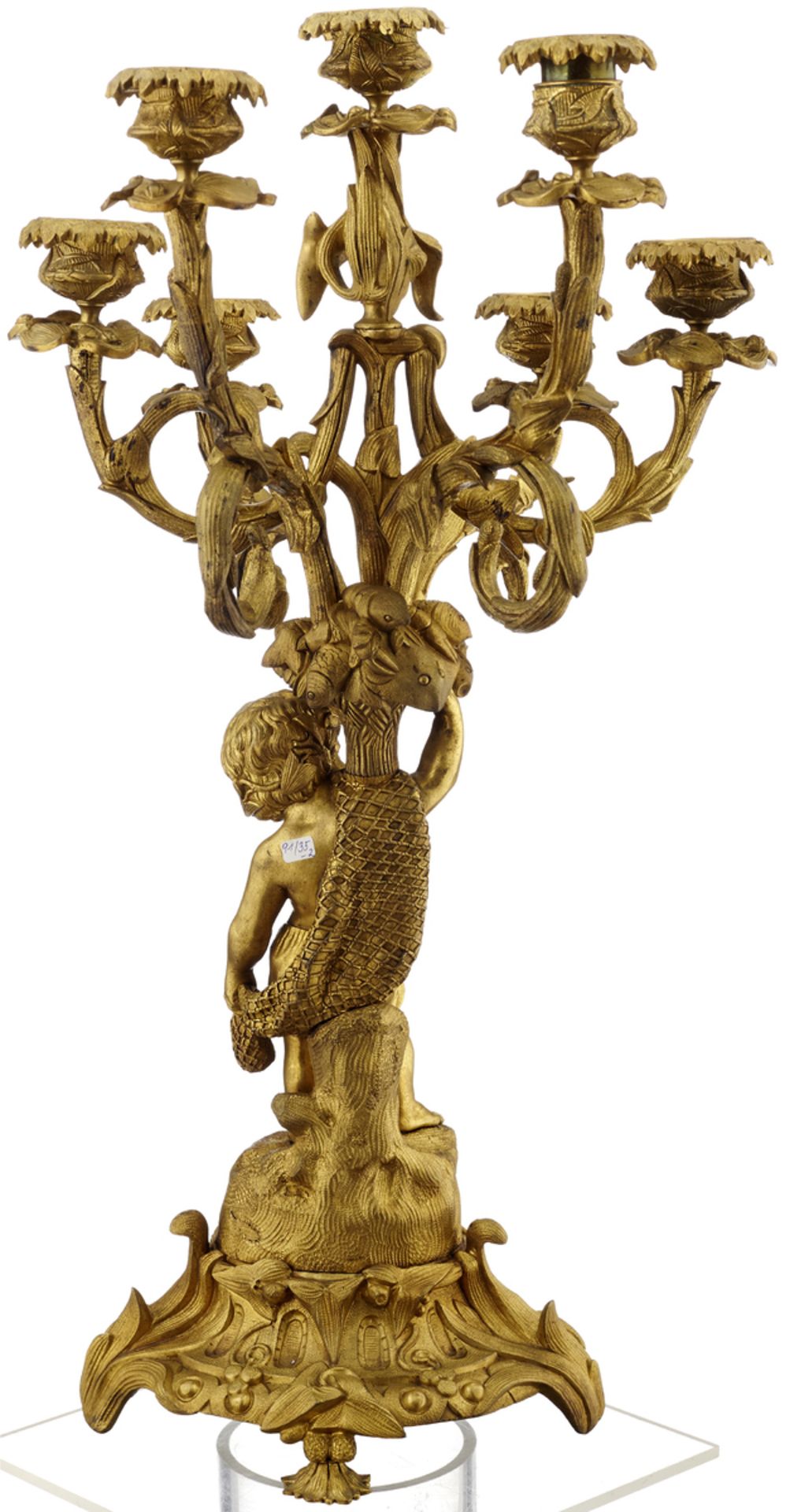 Paar GirandolenUm 1850. Bronze ziseliert und vergoldet. Zwei Putten als Schaftfiguren. Separate - Bild 4 aus 4