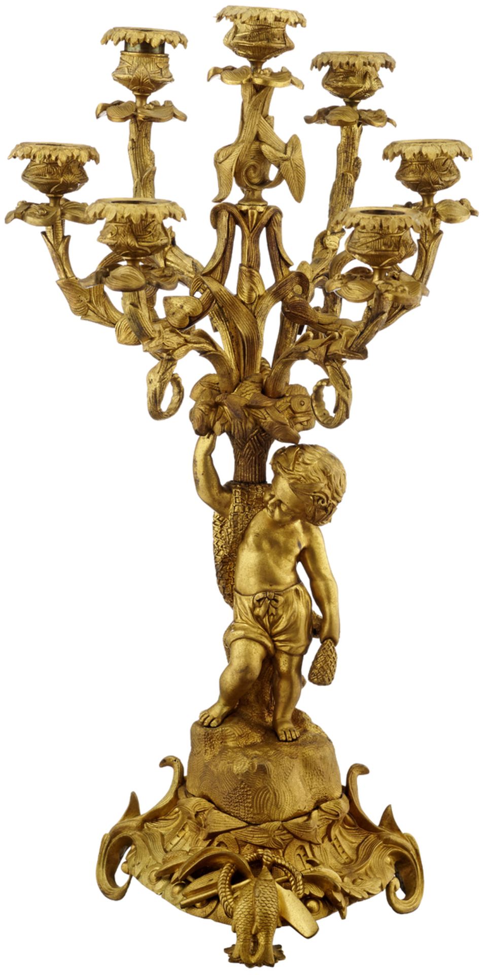 Paar GirandolenUm 1850. Bronze ziseliert und vergoldet. Zwei Putten als Schaftfiguren. Separate - Bild 3 aus 4