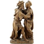 Anna und JoachimUm 1540/60. Wohl franko-flämisch. "Anna und Joachim an der goldenen Pforte". Fein