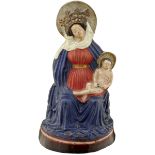 Madonna mit KindUm 1800. Keramik polychrom bemalt. Altersspuren. Höhe 35.5 cm- - -20.00 % buyer's