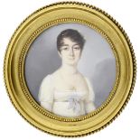 DamenportraitFrankreich, um 1810. "Portrait einer jungen Dame in Empirekleid". Mischtechnik auf