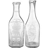 2 MassflaschenWohl Flühli, datiert 1851 und 1863. Farbloses, in die Form geblasenes Glas.