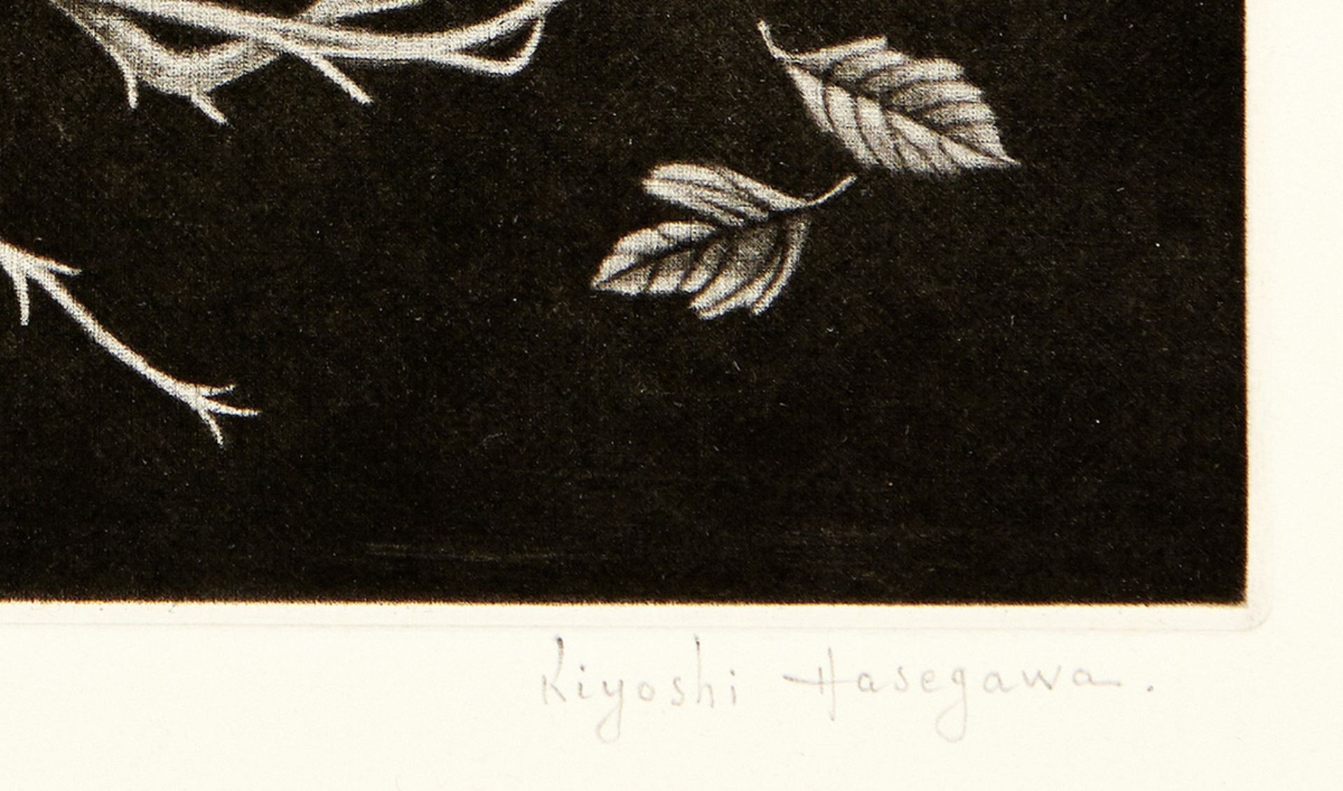Hasegawa Kiyoshi1891 Yokohama - 1980 Paris"Oiseau sur racine". Mezzotinta auf Büttenpapier. 38/ - Bild 2 aus 3