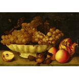 Anonym um 1700"Nature Morte aux Fruits et Guêpes". Oel auf Holz. Verso altes Siegel. Kleine