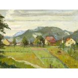 Schweizer Albert1885 Bärenwil - 1948 Liestal"Baselbieter Sommerlandschaft". Oel auf Malkarton. Unten