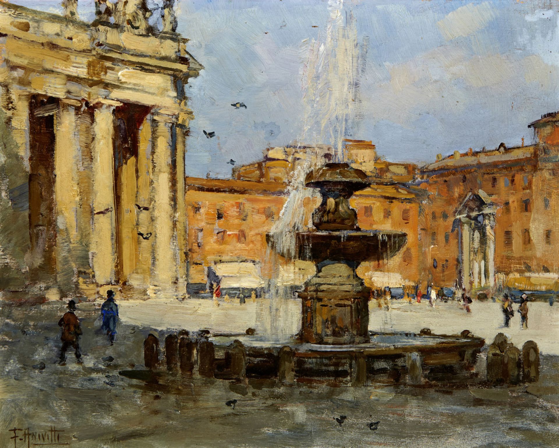 Anivitti Filippo1876 - 1955 Rom"Fontana Gemella di San Pietro". Oel auf Holz. Unten links