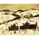 Waldburger J.B.1924 Herisau"Winterlandschaft". Oel auf Leinwand, auf Hartfaser aufgezogen. Unten