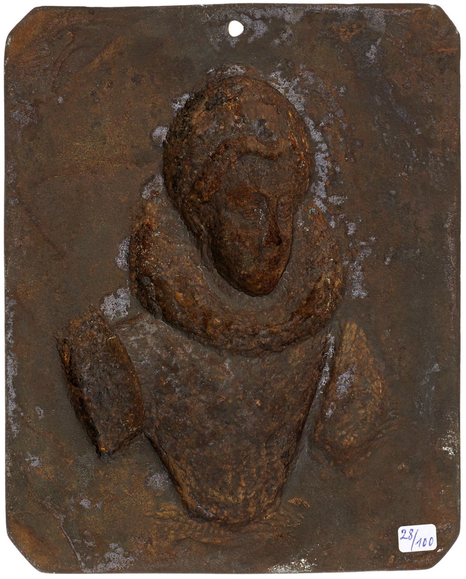 Seltenes EisenportraitWohl 17. Jh. "Edeldame". Relief. Eisenblech getrieben und fein ziseliert. - Bild 2 aus 2