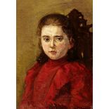 Stettler Martha1870 Bern - 1945 Châtillon"Mädchen in rotem Kleid". Oel auf Leinwand, alt