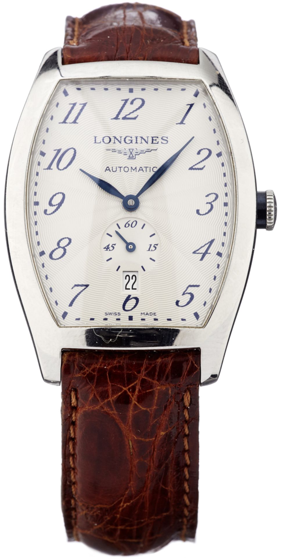 Armbanduhr "Longines"Modell "Evidenza". Stahlgehäuse. Boden verschraubt. Guillochiertes,