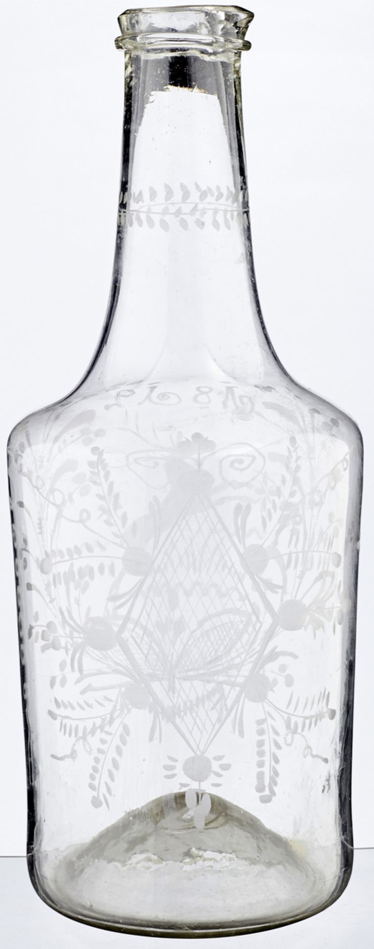 MassflascheWohl Flühli, datiert 1812. Farbloses, dünnwandig geblasenes Glas mit eingestochenem - Bild 2 aus 2