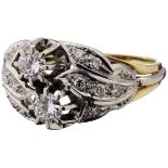 Diamant-RingWeissgold/Gelbgold 585. 14 Brillanten, zusammen ca. 0.66 ct. Ringgrösse 54. 5.2 g.- - -