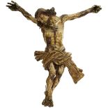 Korpus Christi18. Jh. Holz vollplastisch geschnitzt und mehrfarbig gefasst. Altersspuren, Schad- und