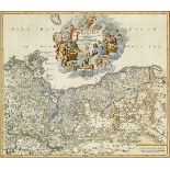 Landkarte "Pommern""Ducatus Pomeraniae". Kolorierte Kupferstich-Landkarte 18. Jh. von J. B.