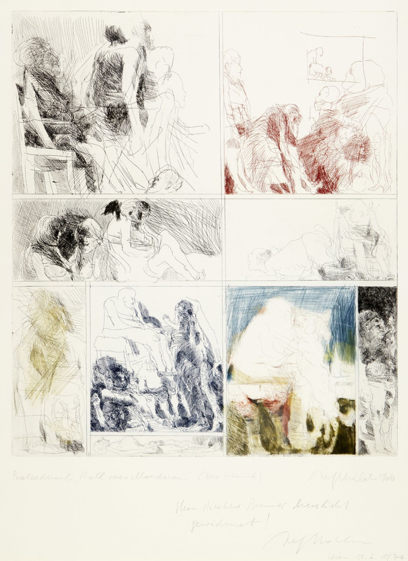 Hrdlicka Alfred1928 - 1989 Wien"Roll over Mondrian (der Hund)". Farbradierung auf Papier.
