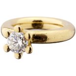 Diamant-Solitär-RingGelbgold 750. Massiver Pneuring mit 1 Brillanten, 2.119 ct, F/VS2, Schliff