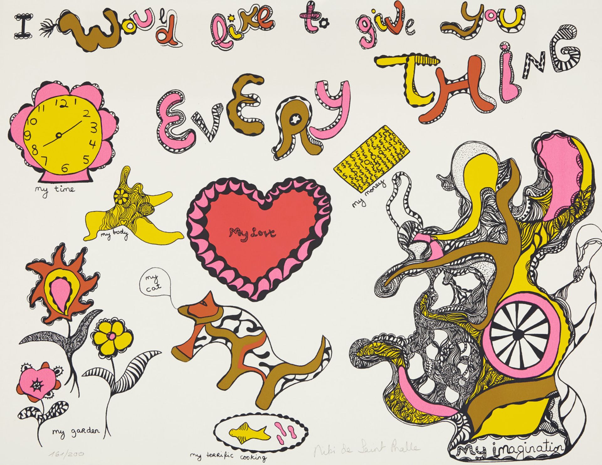 de Saint-Phalle Niki1930 - 2002 Paris"I Would Like to Give You Everything". Farbserigrafie auf