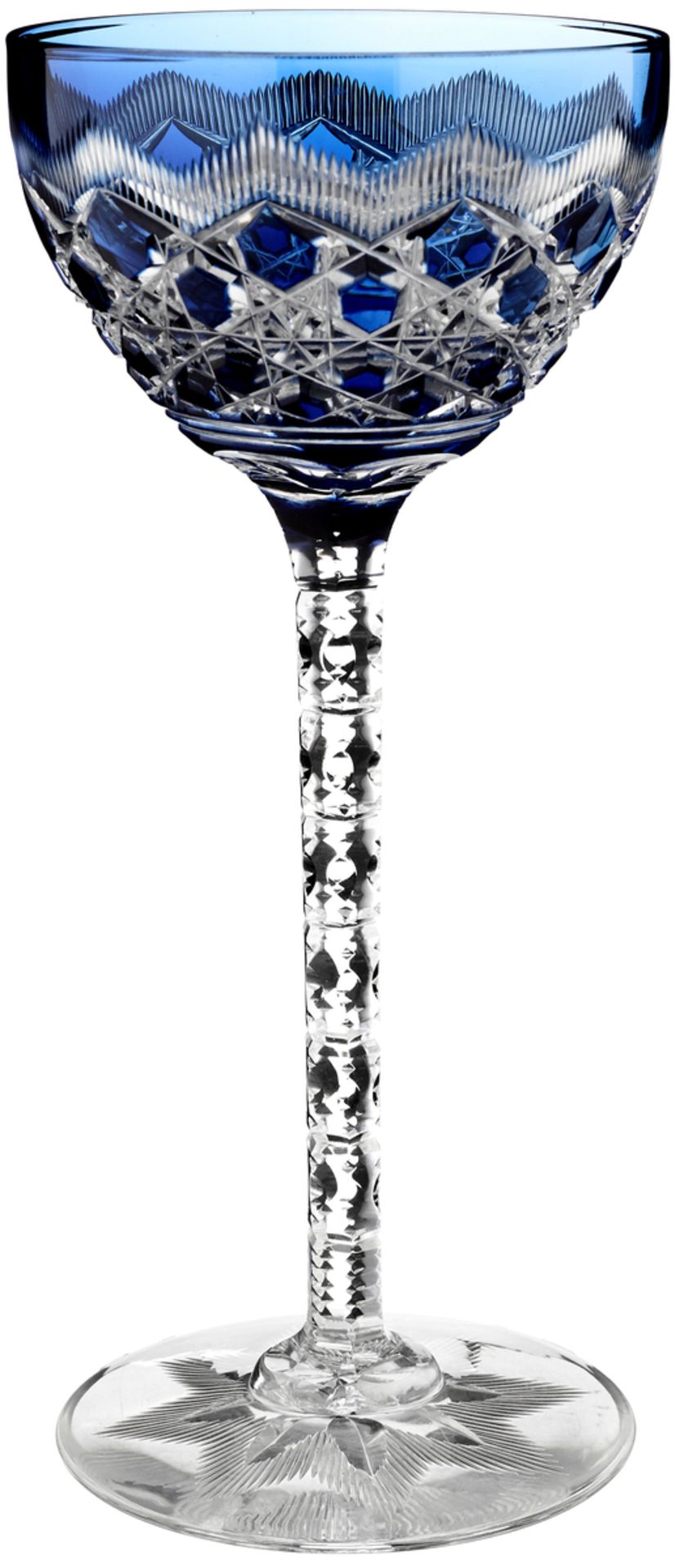 12 RieslinggläserAnfang 20. Jh. Farbloses Kristallglas mit verschieden farbigem Überfang und reichem - Bild 4 aus 6