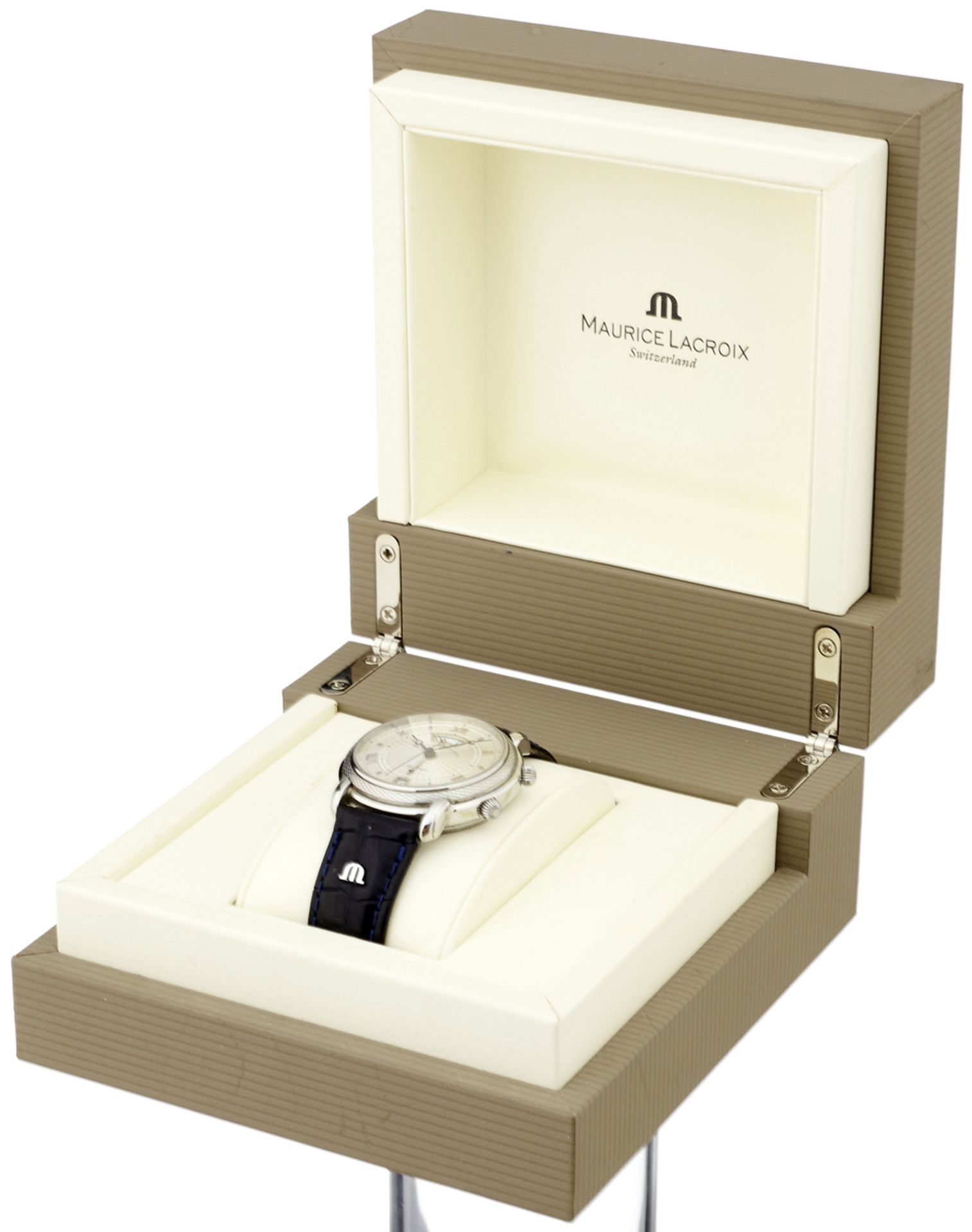 Armbanduhr "Maurice Lacroix"Stahlgehäuse mit Sichtboden. Silberfarbenes, guillochiertes - Bild 4 aus 4