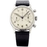 Chronograph "Eterna"50-er Jahre. Signiertes Stahlgehäuse. Boden verschraubt. Signiertes,