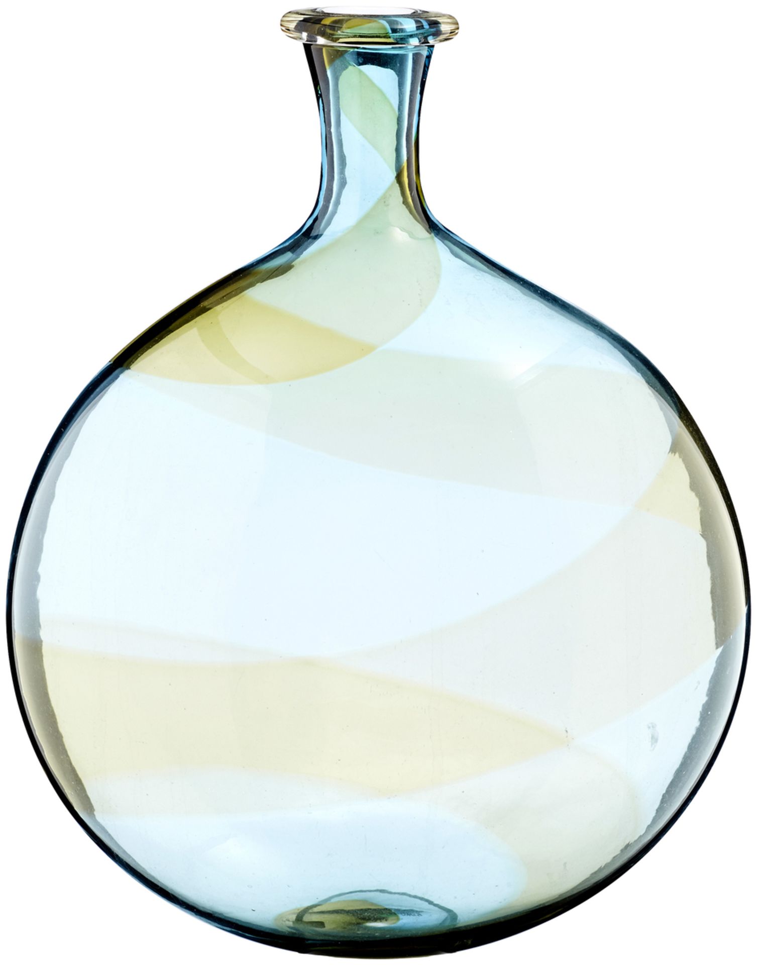 Vase "Lino Tagliapietra"Murano 1983. Farbloses Transparentglas mit blauem und bernsteinfarbenem