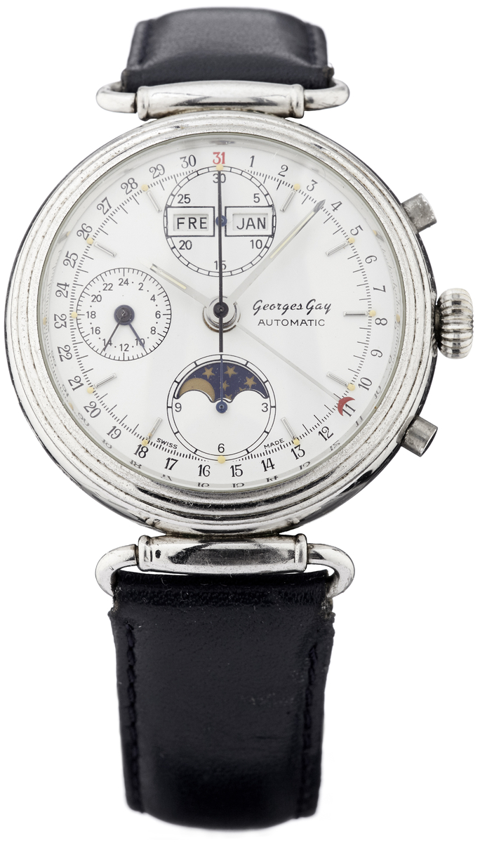 Armbanduhr "Georges Gay"Silbergehäuse mit Sichtboden. Weisses, signiertes Zifferblatt. Anzeige von