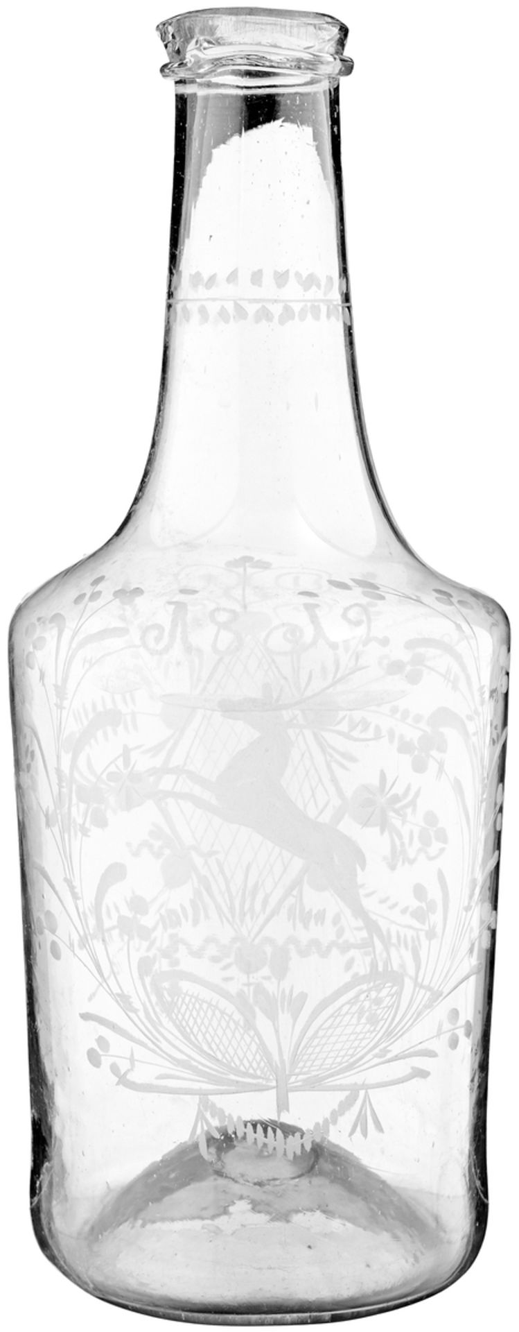 MassflascheWohl Flühli, datiert 1812. Farbloses, dünnwandig geblasenes Glas mit eingestochenem