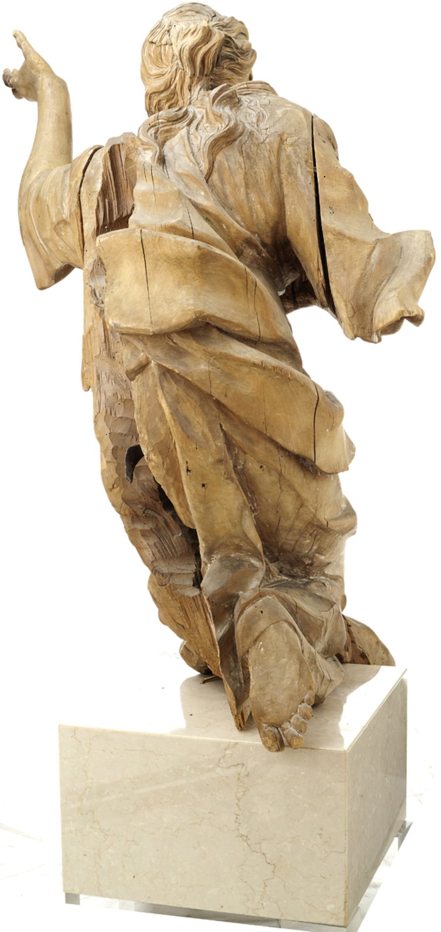 Adorierender Engel18. Jh. Vollplastisch geschnitzte Holzskulptur. Fragment. Auf ergänztem Sockel aus - Bild 2 aus 2