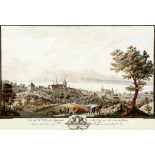 Lausanne"Vue de la Ville de Lausanne et les Environs du Lac de Genève". Kolorierte Radierung um 1780