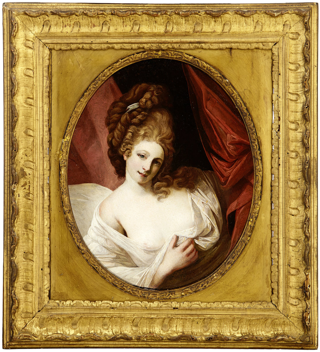 Anonym 19. Jh."Damenbildnis in Boudoir". Oel auf Leinwand. Gerahmt. Bildmasse 28 cm × 24 cm- - -20.