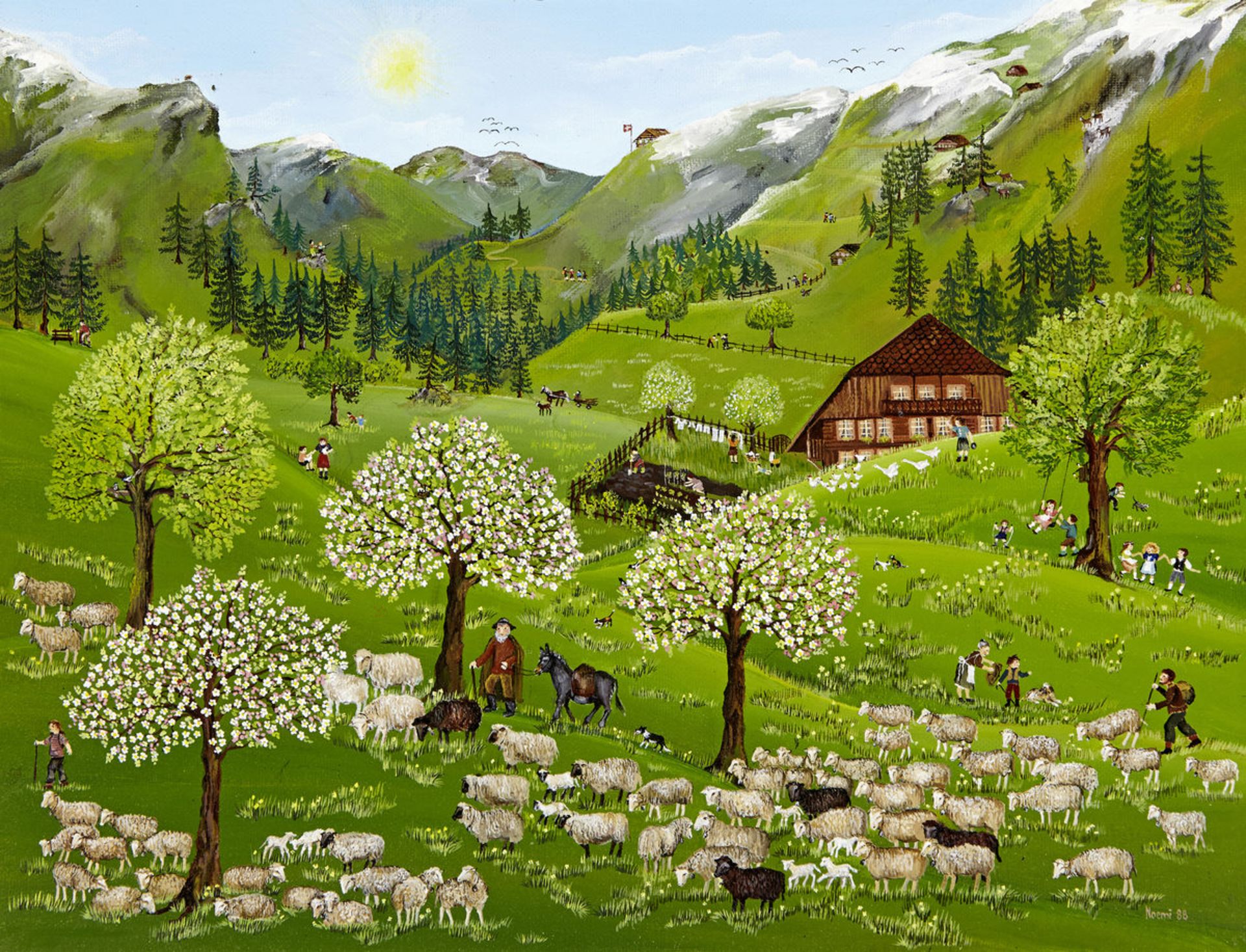 Schweizer Naivmalerin 20. Jh."Die Vier Jahreszeiten". Oel auf Leinwand. Vier Gemälde. Alle unten - Bild 2 aus 6